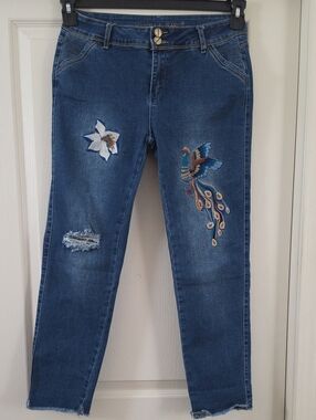 Watch LA Jeans | Embroidered Peacock Floral Distressed Skinny Y2K Boho Jrs 11